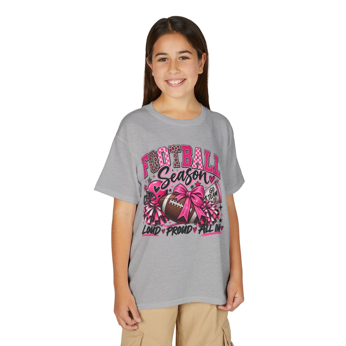 Youth Football Season T-Shirt – Pink Cheer Bow “Loud Proud Y’all”