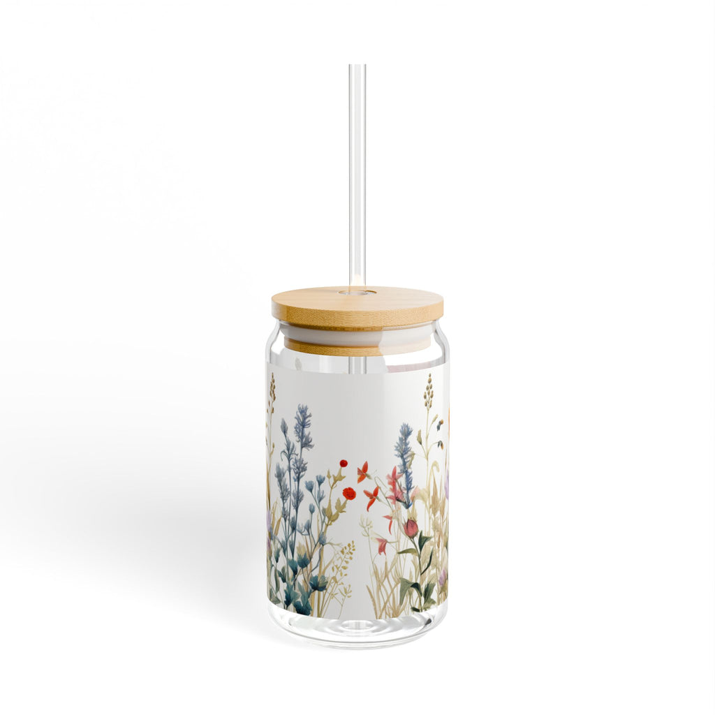 Floral Meadow Sipper Glass — 16oz Reusable Straw Tumbler