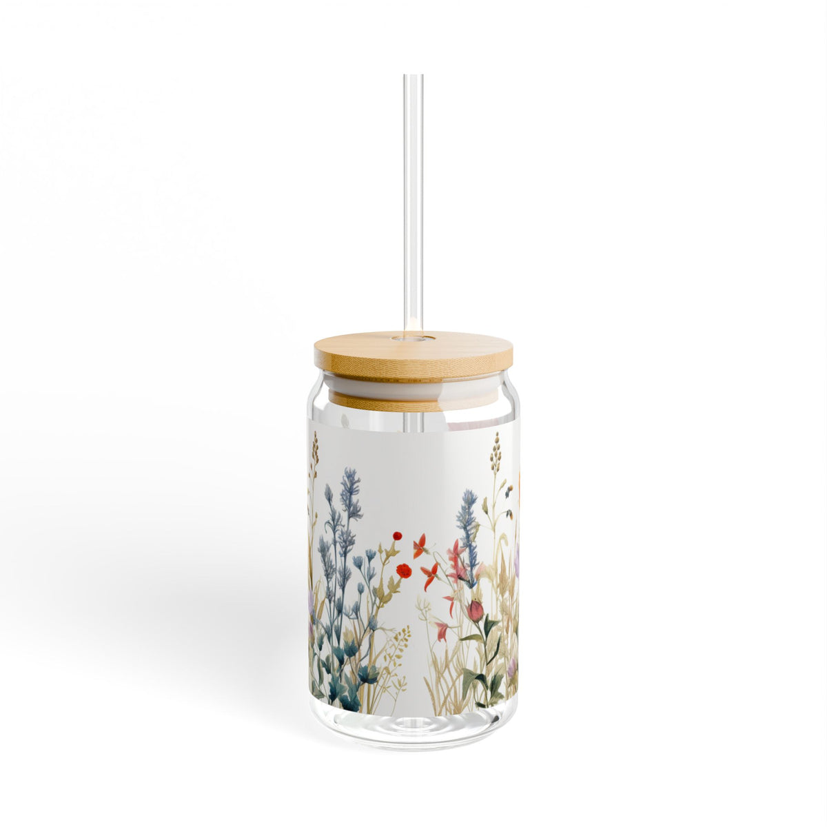 Floral Meadow Sipper Glass — 16oz Reusable Straw Tumbler