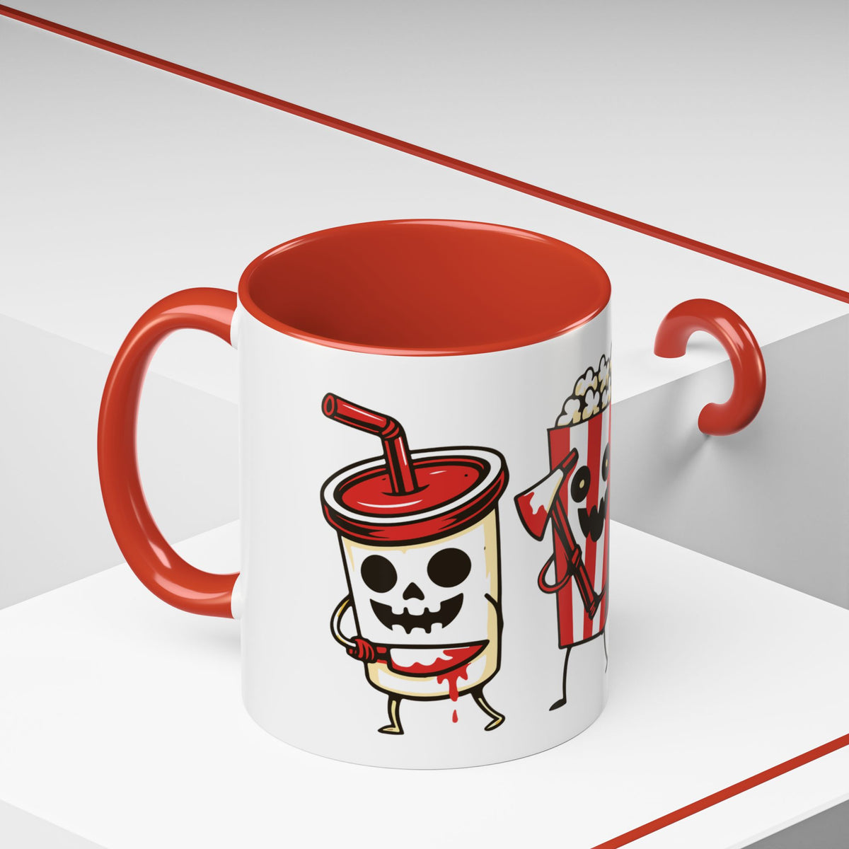 Horror Snack Squad Coffee Mug — Cute Killer Popcorn & Hotdog Accent Mug (11/15oz)