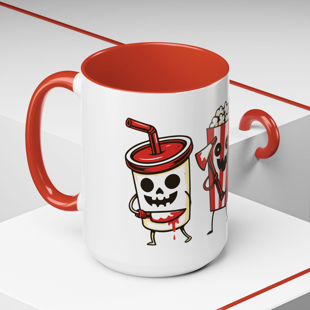 Horror Snack Squad Coffee Mug — Cute Killer Popcorn & Hotdog Accent Mug (11/15oz)