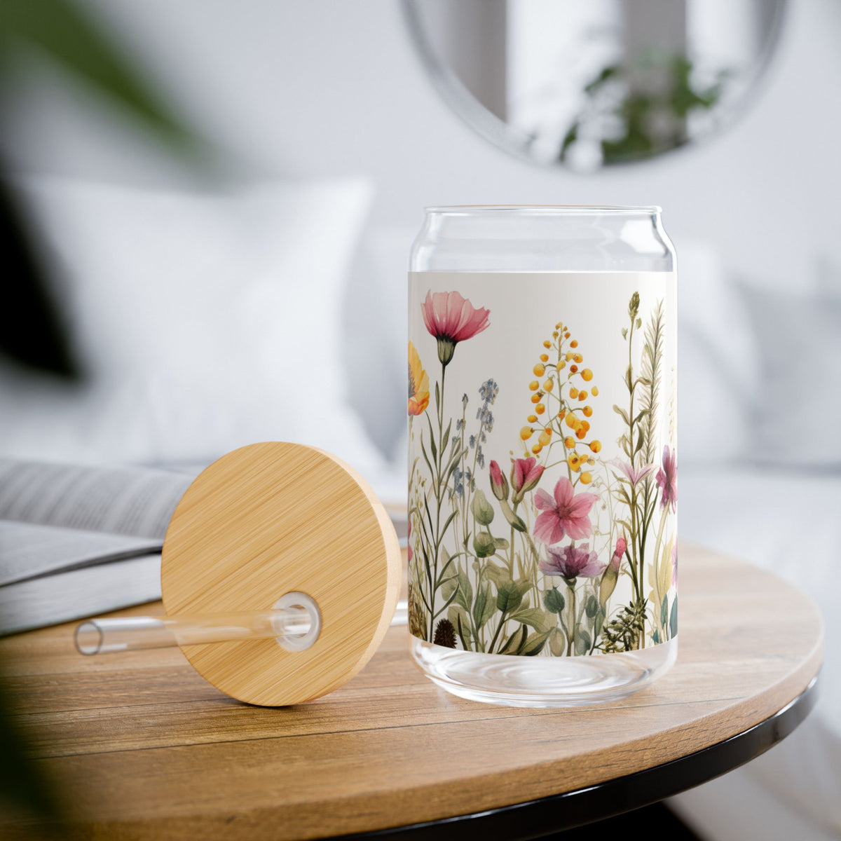 Floral Meadow Sipper Glass — 16oz Reusable Straw Tumbler