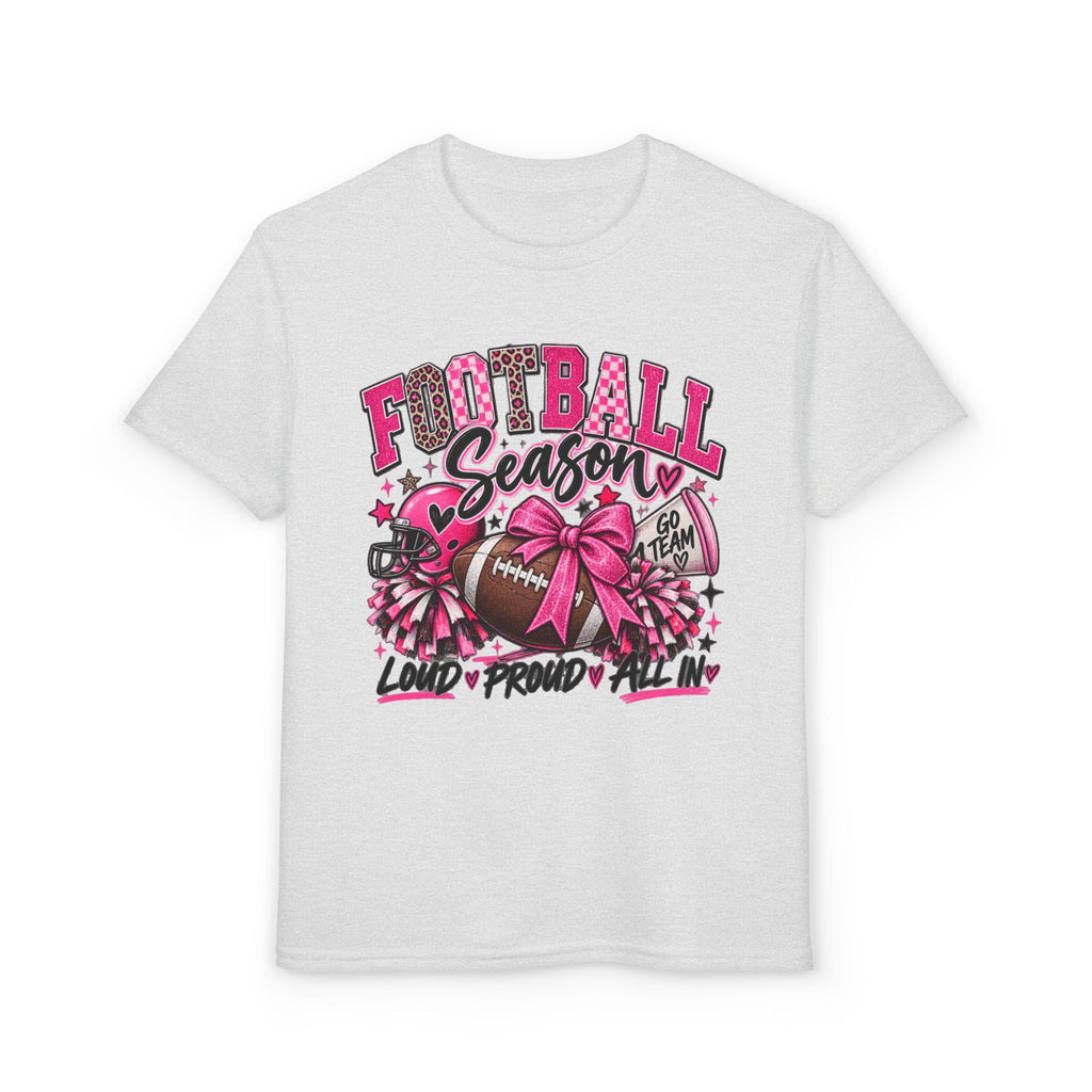 Youth Football Season T-Shirt – Pink Cheer Bow “Loud Proud Y’all”