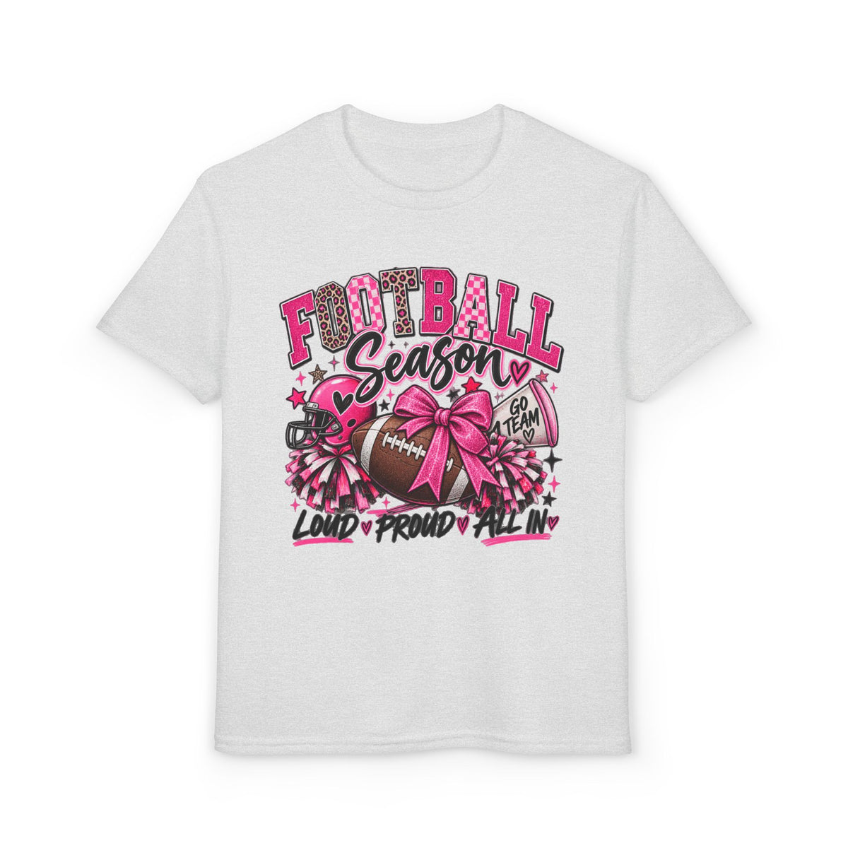 Youth Football Season T-Shirt – Pink Cheer Bow “Loud Proud Y’all”