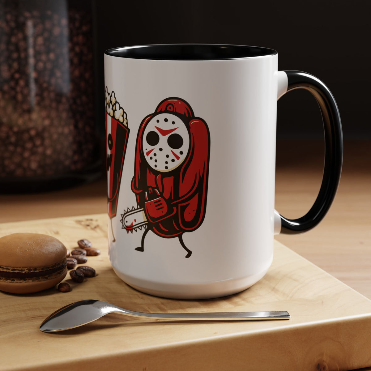 Horror Snack Squad Coffee Mug — Cute Killer Popcorn & Hotdog Accent Mug (11/15oz)