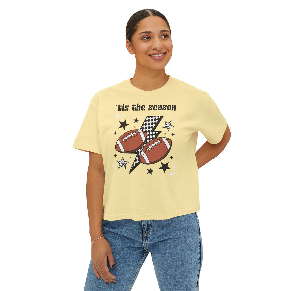 "'Tis The Season Football" Graphic Women's Boxy Tee